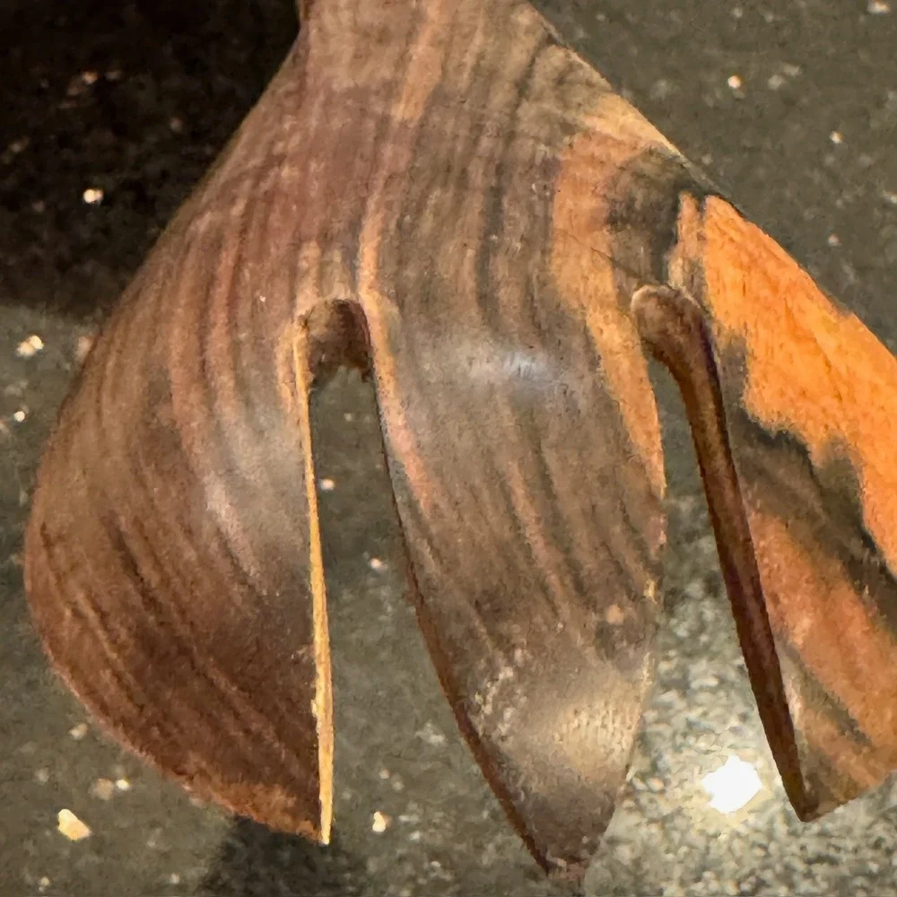 Handcrafted Wood and Stone Salad Serving Fork Dark Grain‎ Wood Travertine Handle